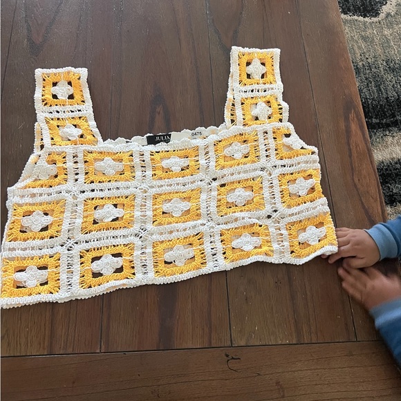 Nwot Julia sz L crotchet crop top mandarin and white square neck 0475 - Picture 2 of 4